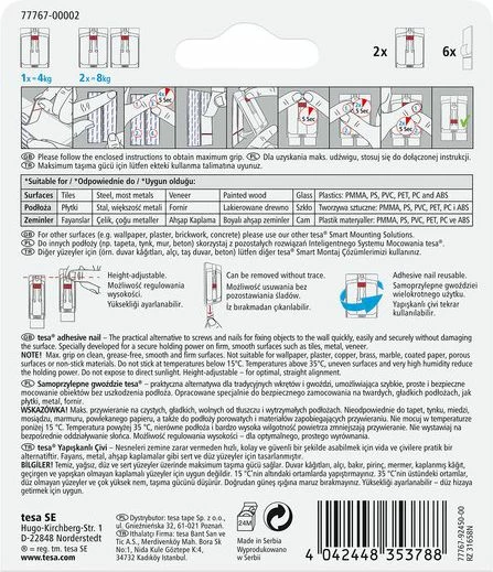 Gozhdë vetë-ngjitëse e rregullueshme Tesa H7776702, deri 4 kg, për pllaka dhe metal, 2 copë