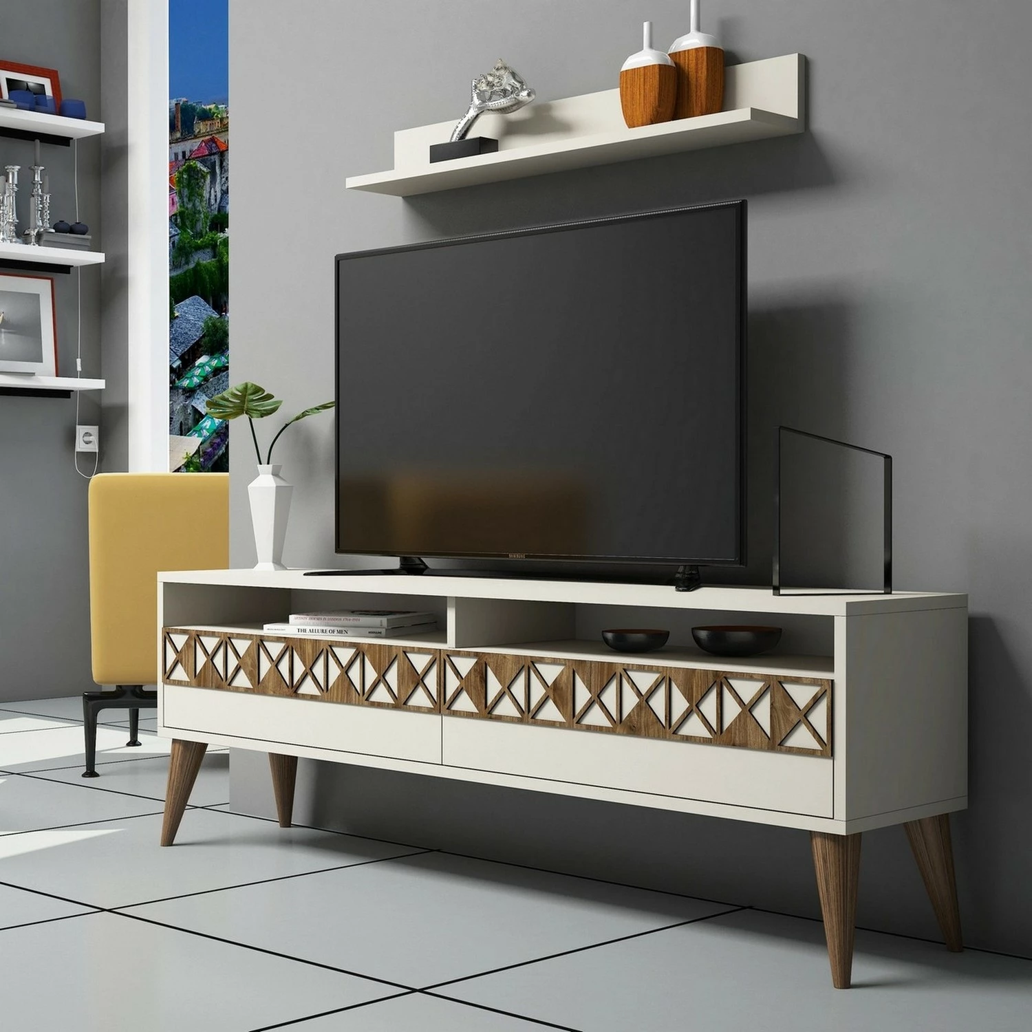 Komodë TV Skye Decor, Line, ngjyrë krem