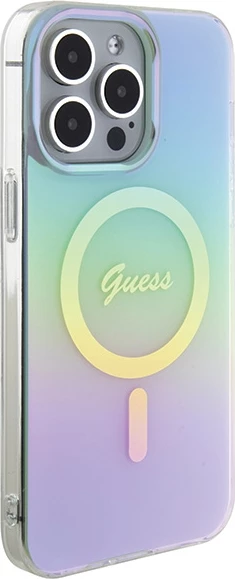 Mbështjellës Guess IML Iridescent MagSafe për iPhone 15 Pro, turquoise