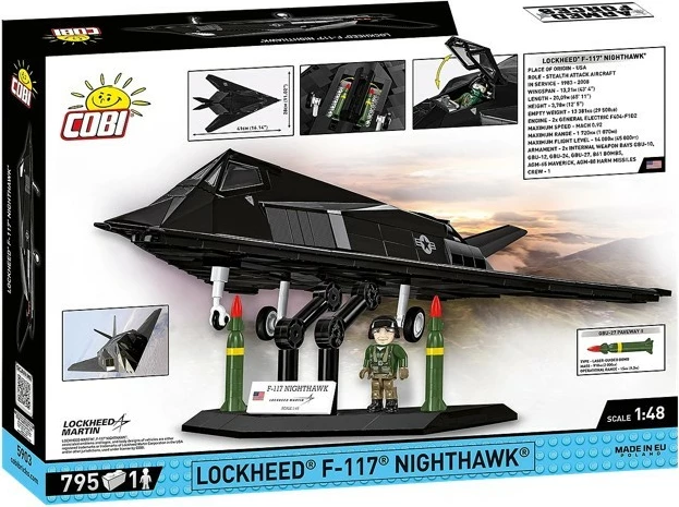 Set blloqe Cobi Lockheed F-117 Nighthawk, 795 pjesë, me figurë piloti, e zezë