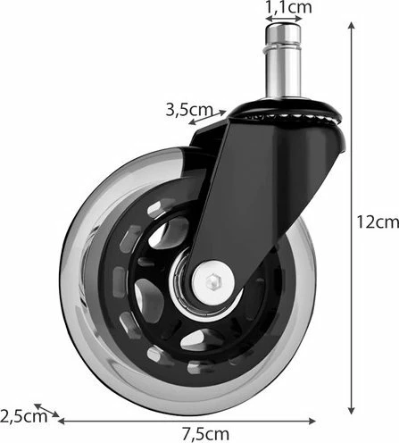 Rrota për karrige zyre Malatec 22077, 11mm pin, set 5 copë, të zeza