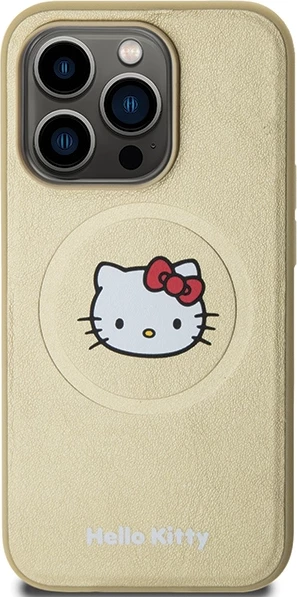 Mbështjellës Hello Kitty Leather Kitty Head MagSafe për iPhone 14 Pro, ari