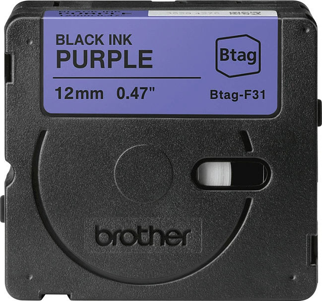 Kasetë shirit etikete Brother Btag-F31 për P-touch PT-N10/PT-N20/PT-N25BT, 12mm x 4m, Black on Purple