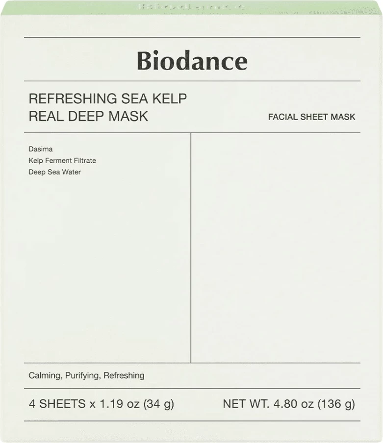 Maskë fytyre Biodance Refreshing Sea Kelp Real Deep Mask për femra, 4 copë
