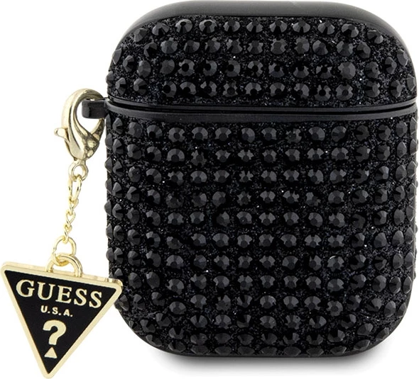 Mbështjellës Guess Rhinestone Triangle për AirPods 1/2, TPU, i zi