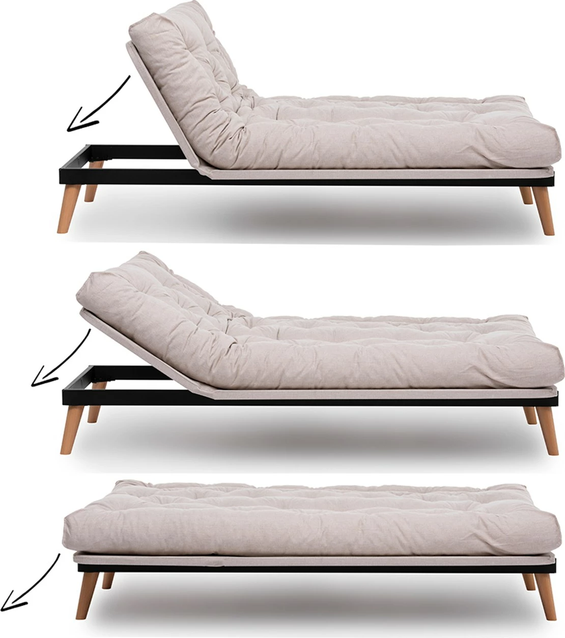 Divan-krevat 3 vende, Atelier del Sofa, Saki, krem