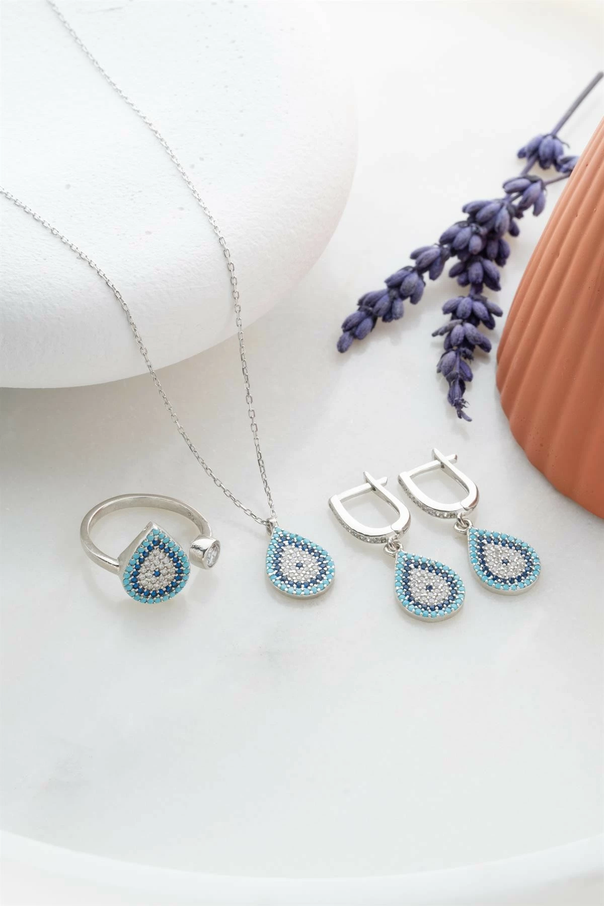 Set varëse, unazë dhe vathë argjendi, ngjyrë argjendi dhe kaltër, Jumeon, NRZ999053
