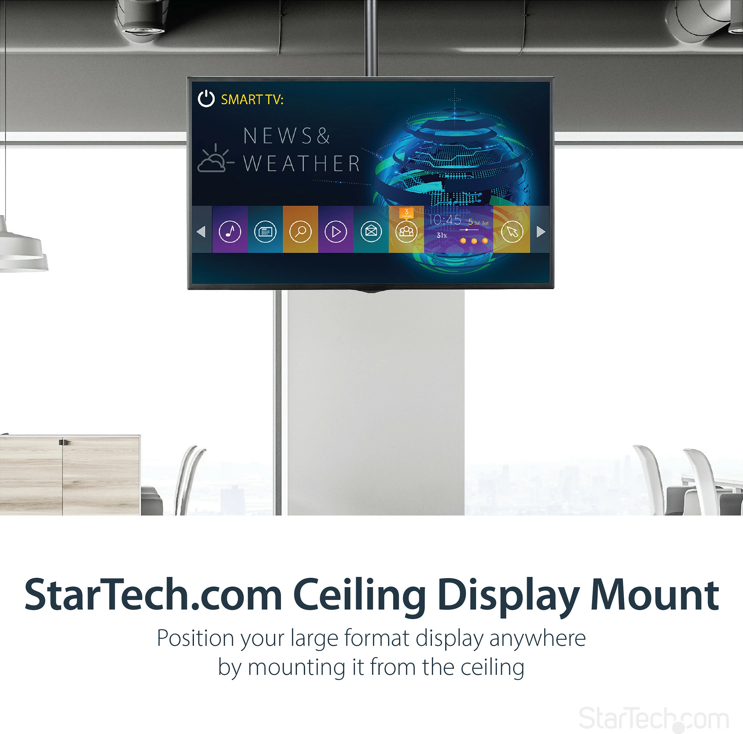 Mbajtëse tavani për TV StarTech, shtyllë 2.5–3 m, VESA 200x200–600x400, 32–75", 50 kg, e zezë