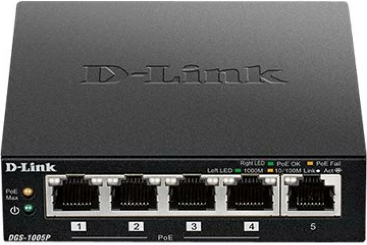 Switch, D-Link, DGS-1005P/E, 5 porta, Gigabit 1Gbps, PoE