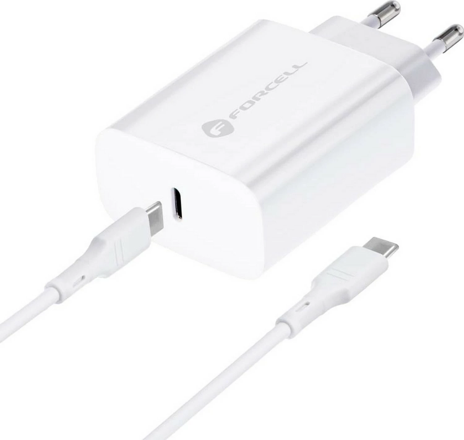 Karikues Forcell F-Energy TFK-25WPD me kabllo Type-C në Type-C, 25W, bardhë