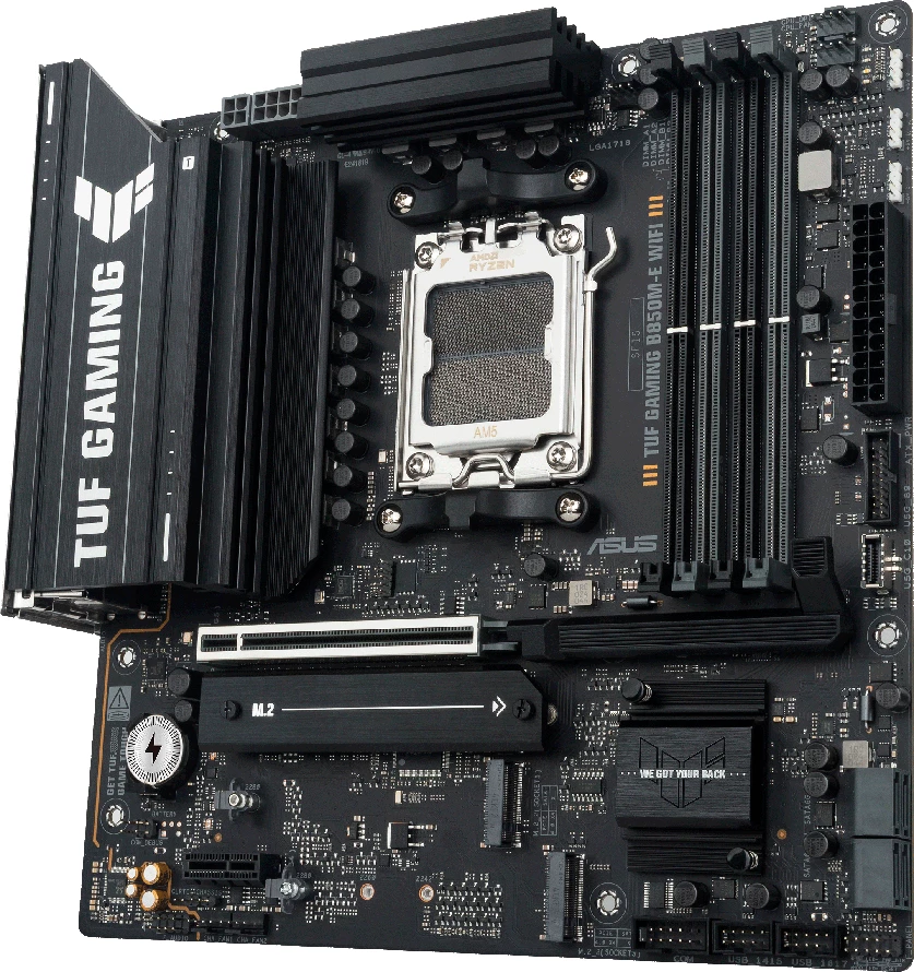 Pllakë amë ASUS TUF Gaming B850M-E WIFI, AM5, mATX, DDR5 4xDIMM, 3x M.2, 4x SATA, PCIe 5.0, 2.5GbE, WiFi 6E, Bluetooth 5.3