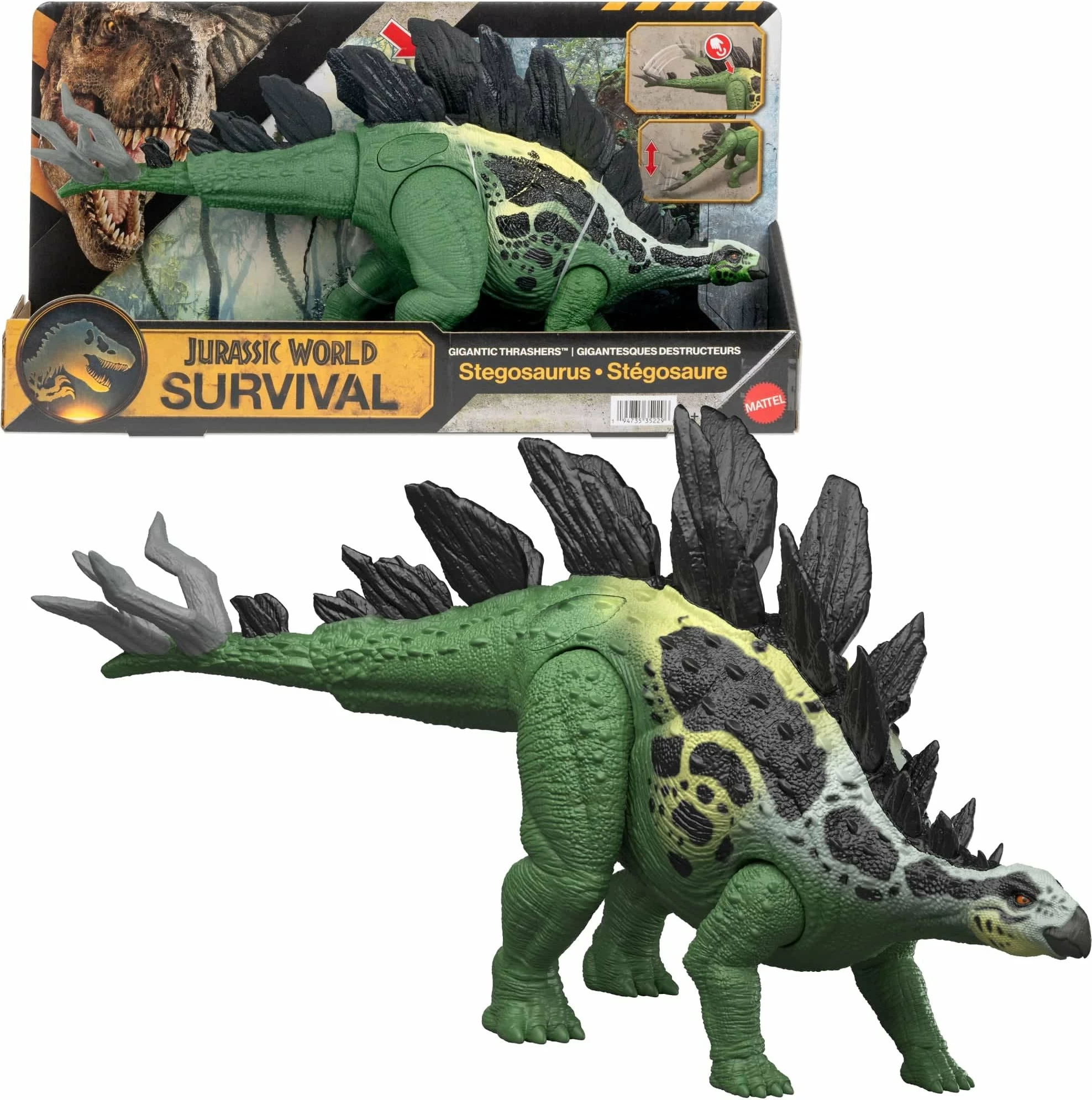 Figurë dinosauri Mattel Jurassic World Stegosaurus Giant Attack JKL85 35.5 cm, jeshile/zezë, 1 copë