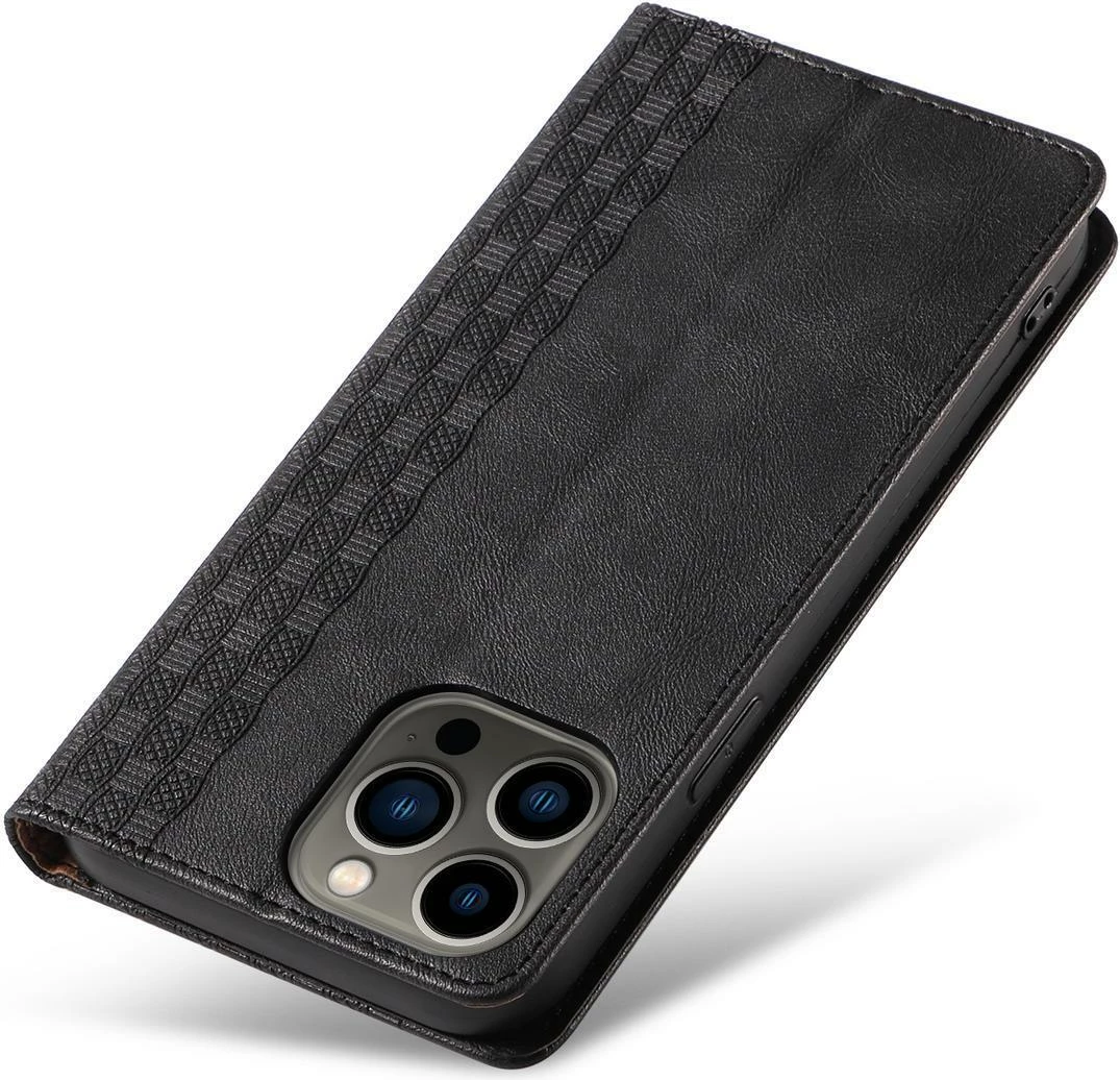 Mbështjellës Hurtel Magnet Strap Case për iPhone 14 Pro, me portofol, mbajtëse dhe rrip dore, e zezë
