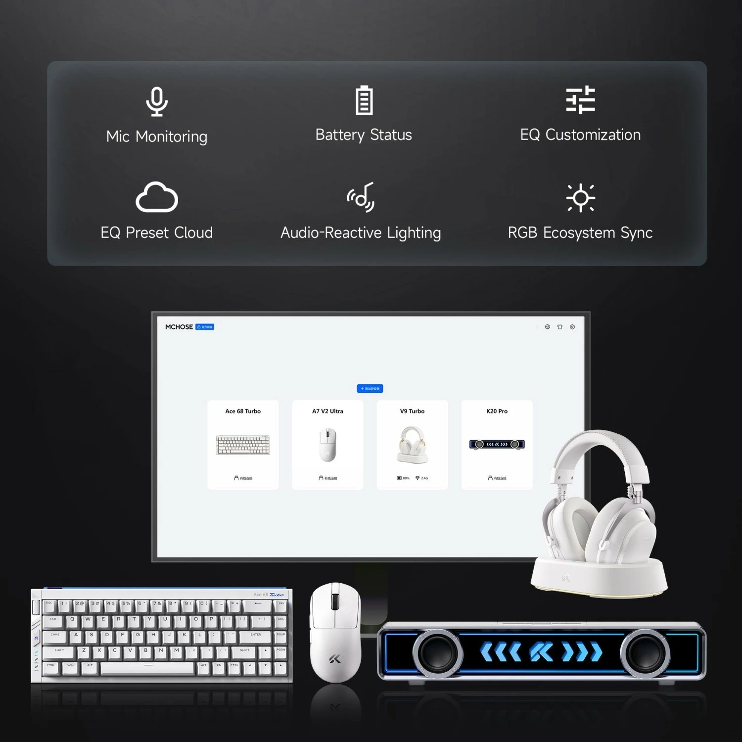 Kufje gaming Mchose V9 Turbo, wireless, 7.1, ANC, rozë