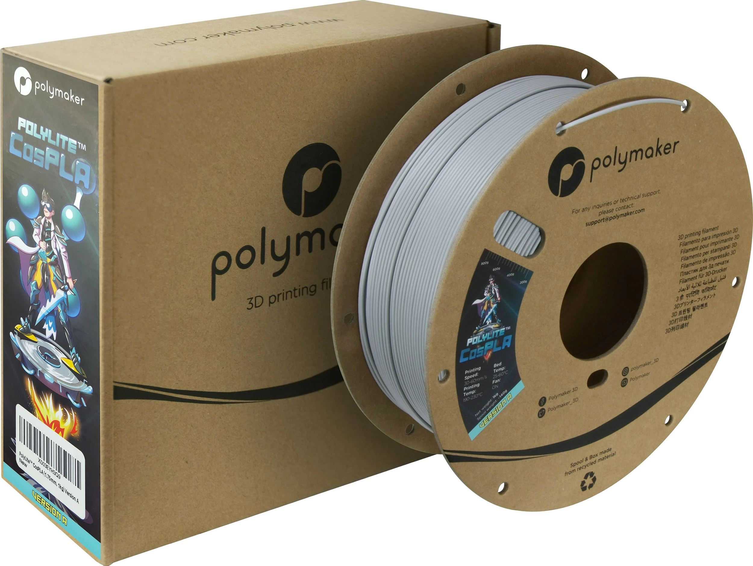 Filament 3D Polymaker PolyLite CosPLA Version A, 1 kg, i bardhë