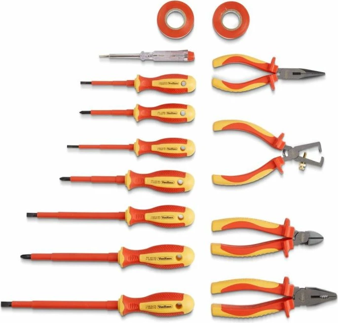 Set veglash dore VDE VONHAUS 3500066, 15 copë, kuqe/verdhë, me çantë