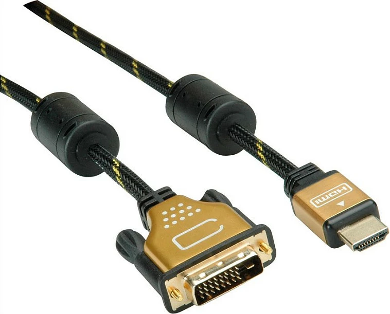 Kabllo ROLINE 11.04.5895 HDMI në DVI, 10 m, gold-plated, e zezë/ari