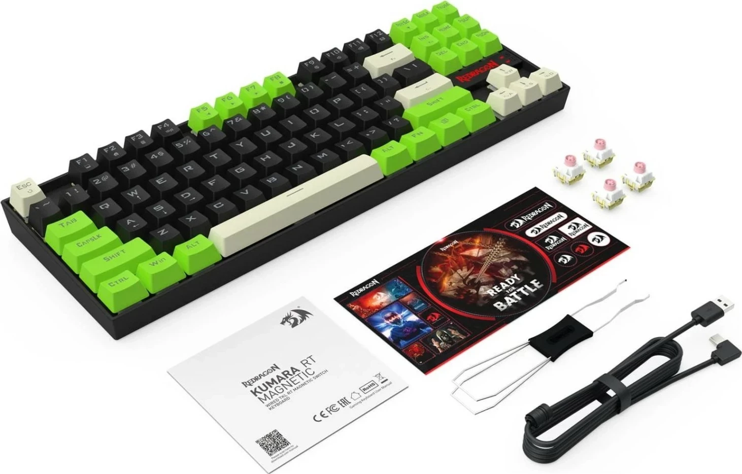 Tastierë gaming Redragon Kumara K552BGC-M, magnetike (UltraMag), TKL 80%, RGB, USB-C, e zezë