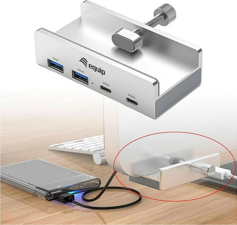 Hub USB EQUIP 128967, 4 porta (2x USB-A + 2x USB-C), USB 3.2 Gen1 5Gbps, alumini
