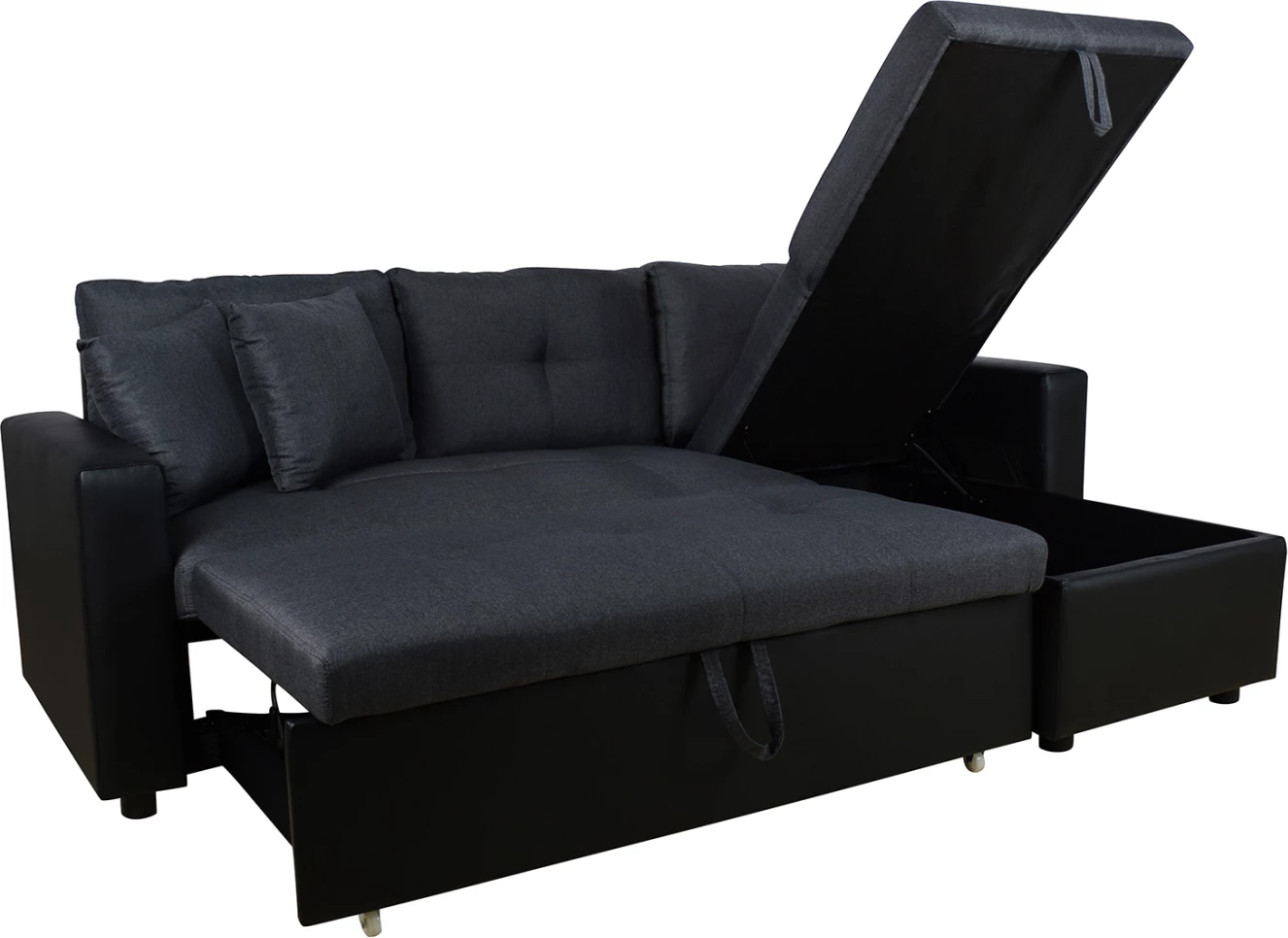 Kënd divani shtrat Wayne 220x146x86 FH3028.01 Gri me PU të zezë