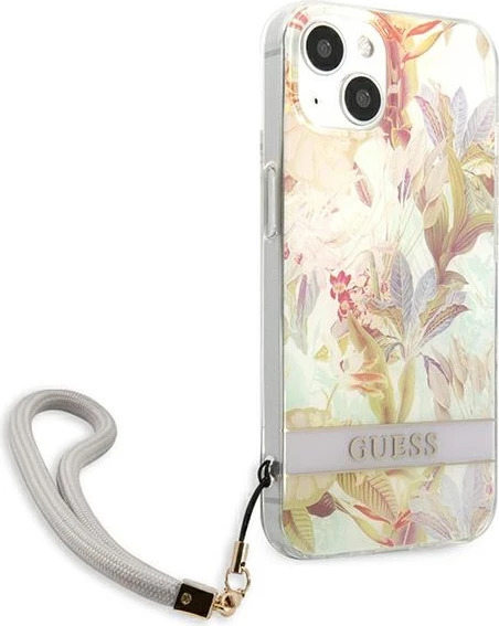Mbështjellës Guess GUHCP13SHFLSU për iPhone 13 mini 5.4", Flower Strap, vjollcë