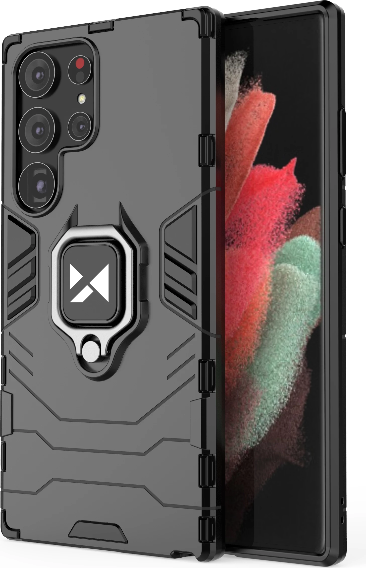 Mbështjellës Wozinsky Ring Armor për Samsung Galaxy S23 Ultra, me unazë dhe këmbalec, e zezë