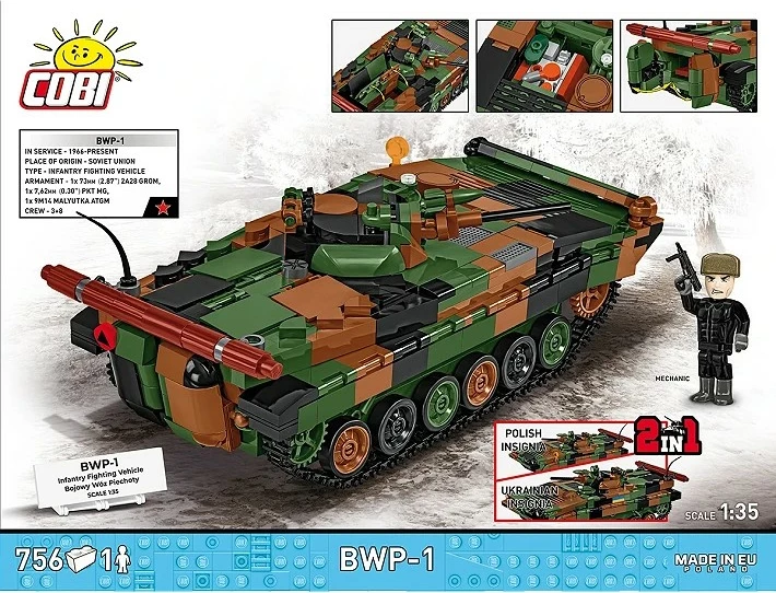 Set blloqe ndërtimi, Cobi, BWP-1 COBI-2630, 756 elemente 1:35, 2-në-1 PL/UKR, kamuflazh