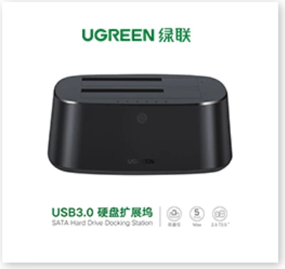 Stacion dokimi për HDD/SSD UGREEN 50857 Dual Bay USB 3.0 në SATA, 2x12TB, 2.5"/3.5", i zi, në kuti