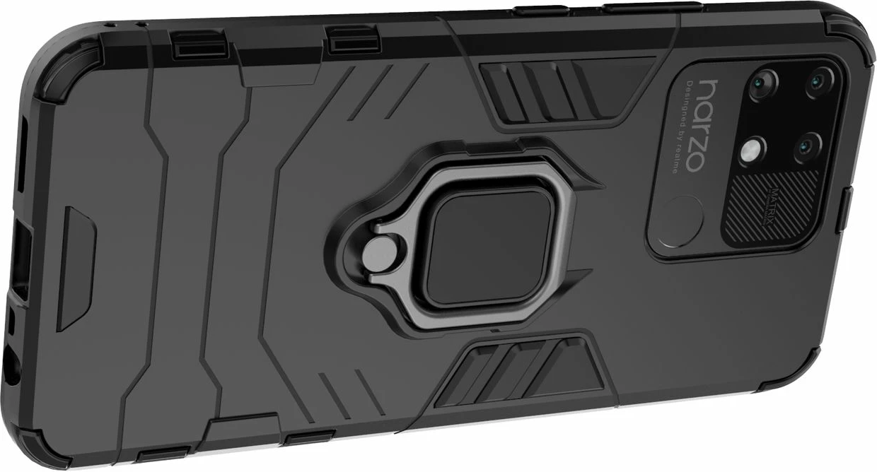 Mbështjellës Hurtel Ring Armor për Realme Narzo 50A, me dorezë magnetike, i zi