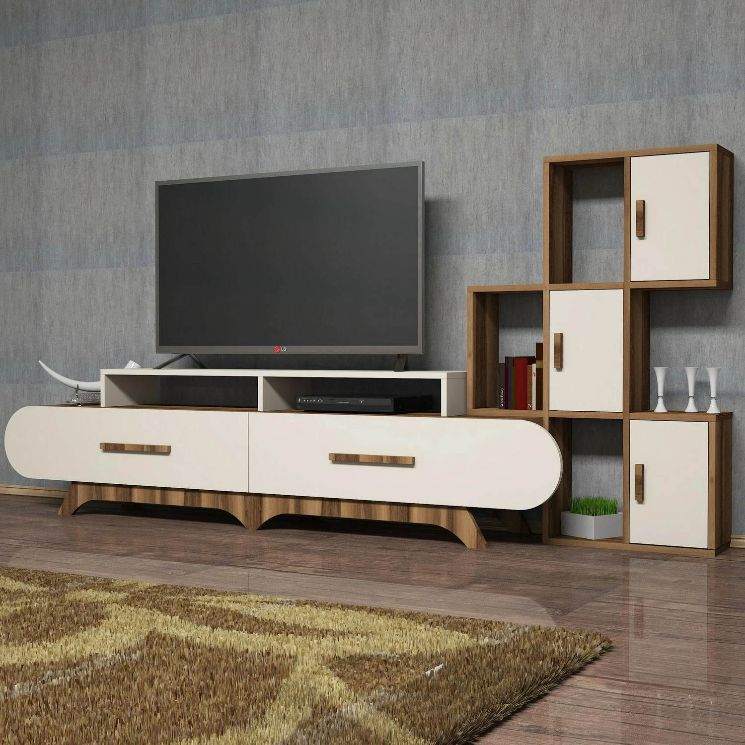 Komodë TV Hanah Home Flora S, ngjyrë arre dhe krem