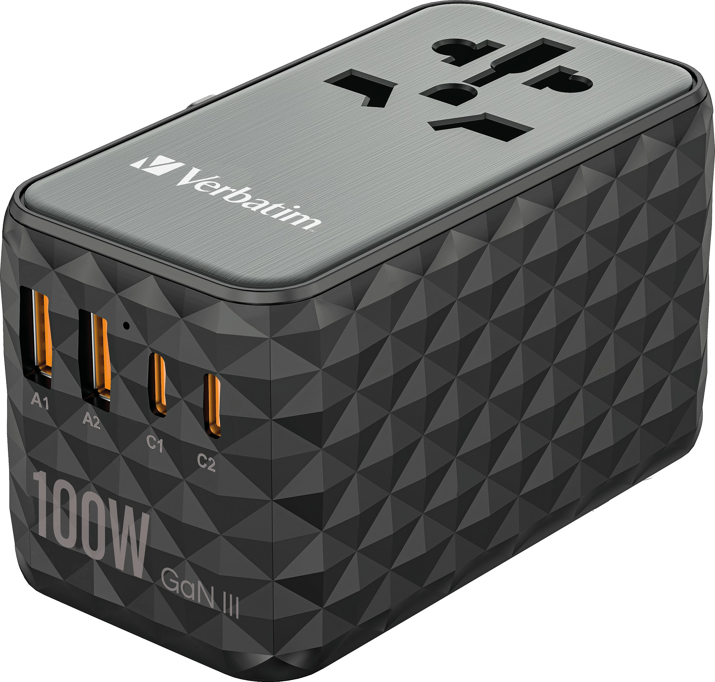 Adapter udhëtimi Verbatim UTA-06 GaN III, 100W, 2x USB-C PD, 2x USB-A QC, i zi