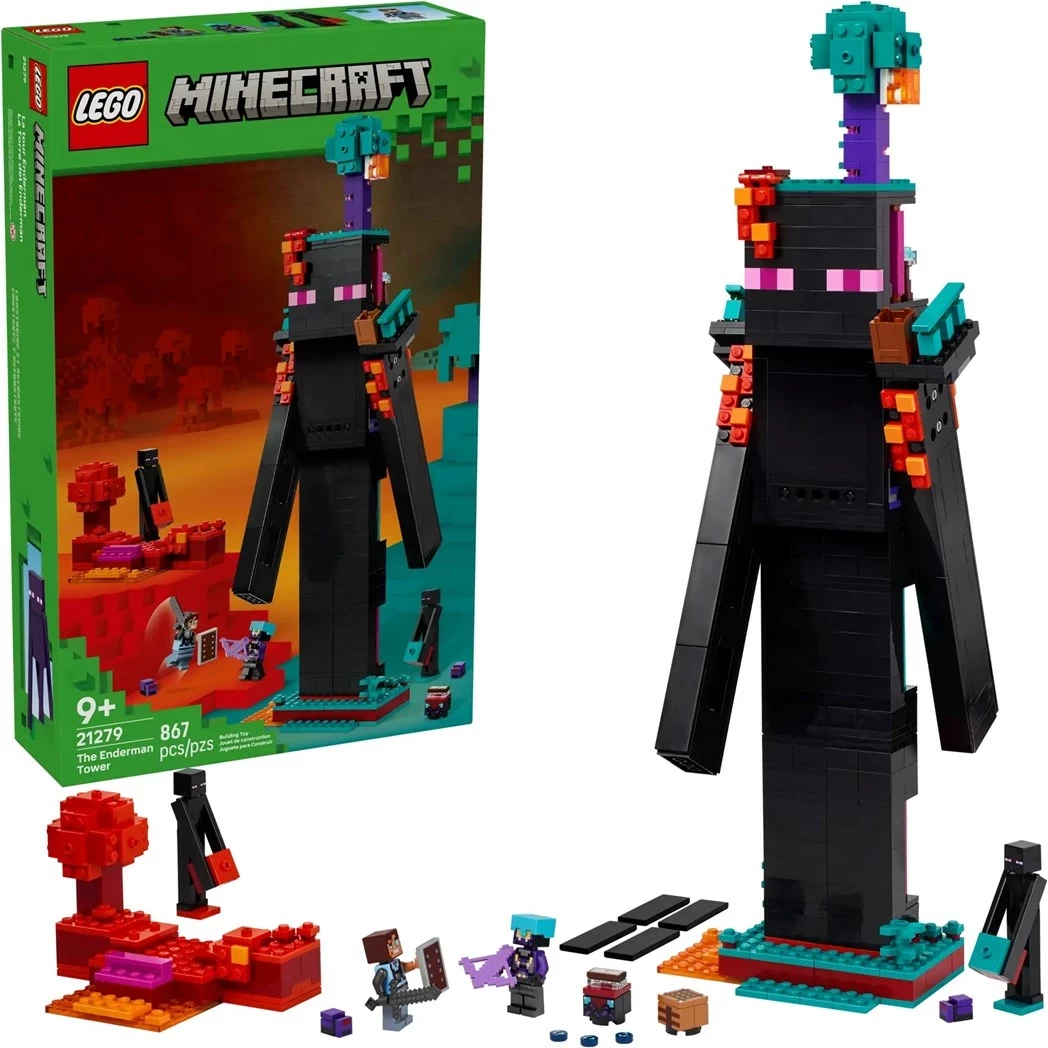 Set LEGO Minecraft The Enderman Tower 21279, 2 minifigura, për fëmijë 9+ vjeç