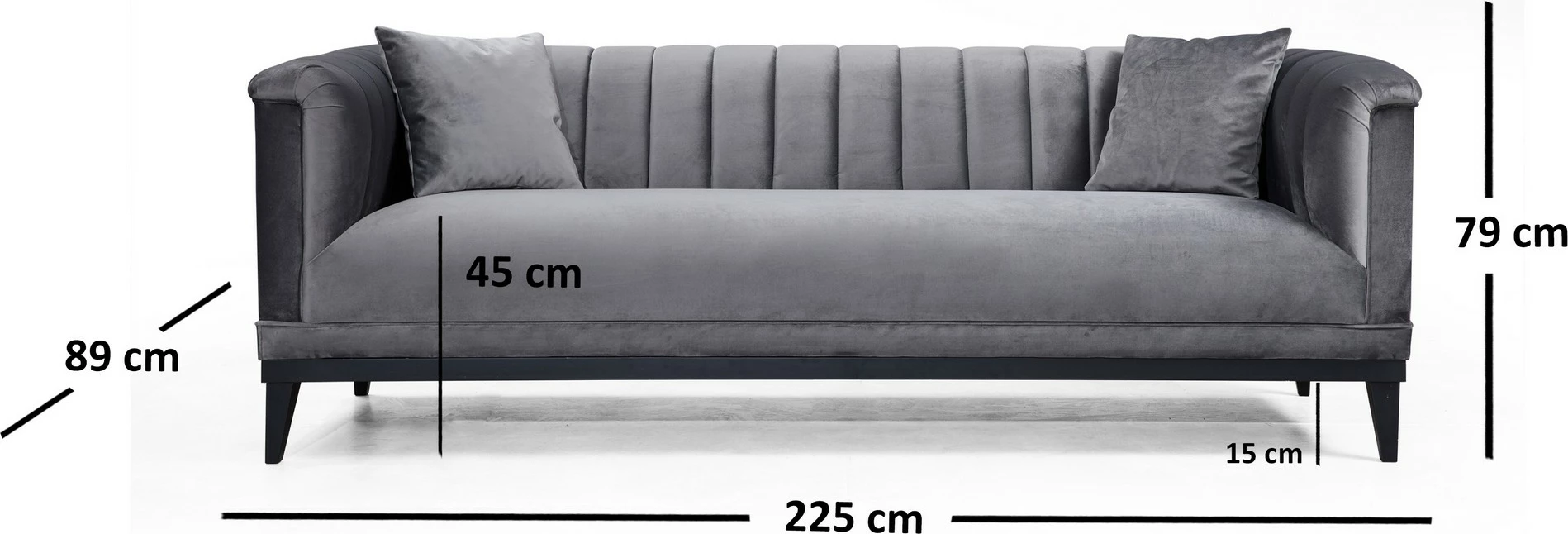 Divan treshe, ngjyrë gri e errët, Atelier del Sofa, Trendy