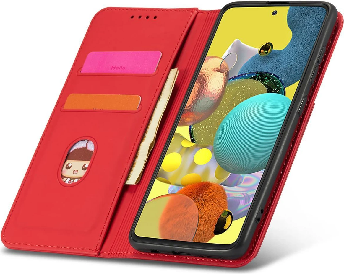 Mbështjellës Hurtel Magnet Card Case për Samsung Galaxy A13 5G, me portofol dhe mbajtëse, Kuq