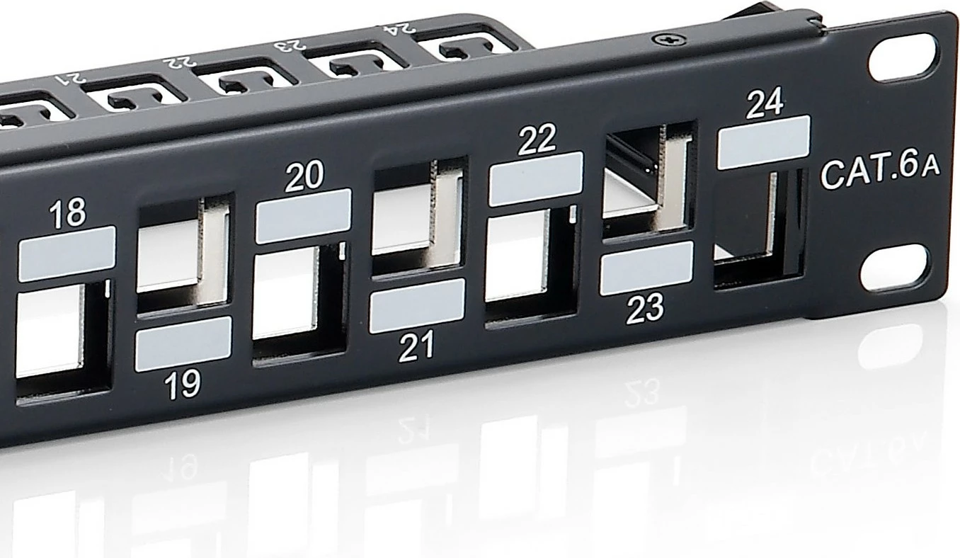 Patch panel EQUIP 24-port Cat6a, 1U, i zi, për rack