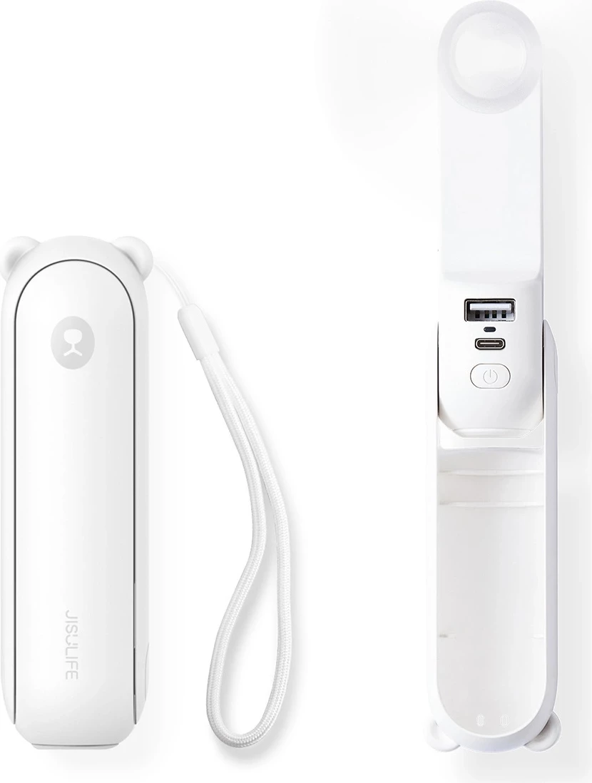 Ventilator dore Jisulife Life8 Plus 4500mAh me power bank dhe llampë LED, i bardhë
