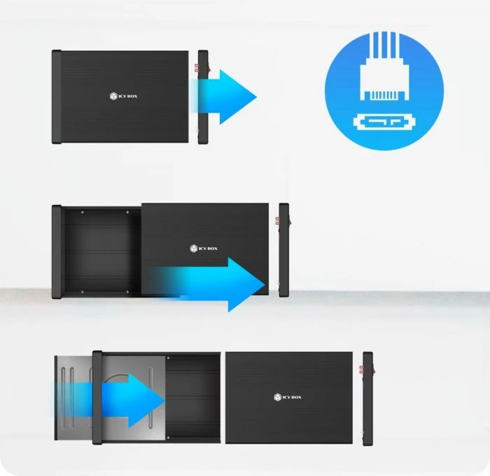 Kasë e jashtme për DVD/Blu-ray 5.25" SATA ICYBOX IB-525-U3, USB 3.2 Gen 1 (USB-C/USB-A), e zezë