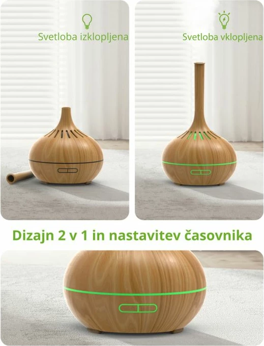 Difuzor vajrash esencial ANJOU ADA023-L 400ml me drita LED dhe timer, dru i çelët