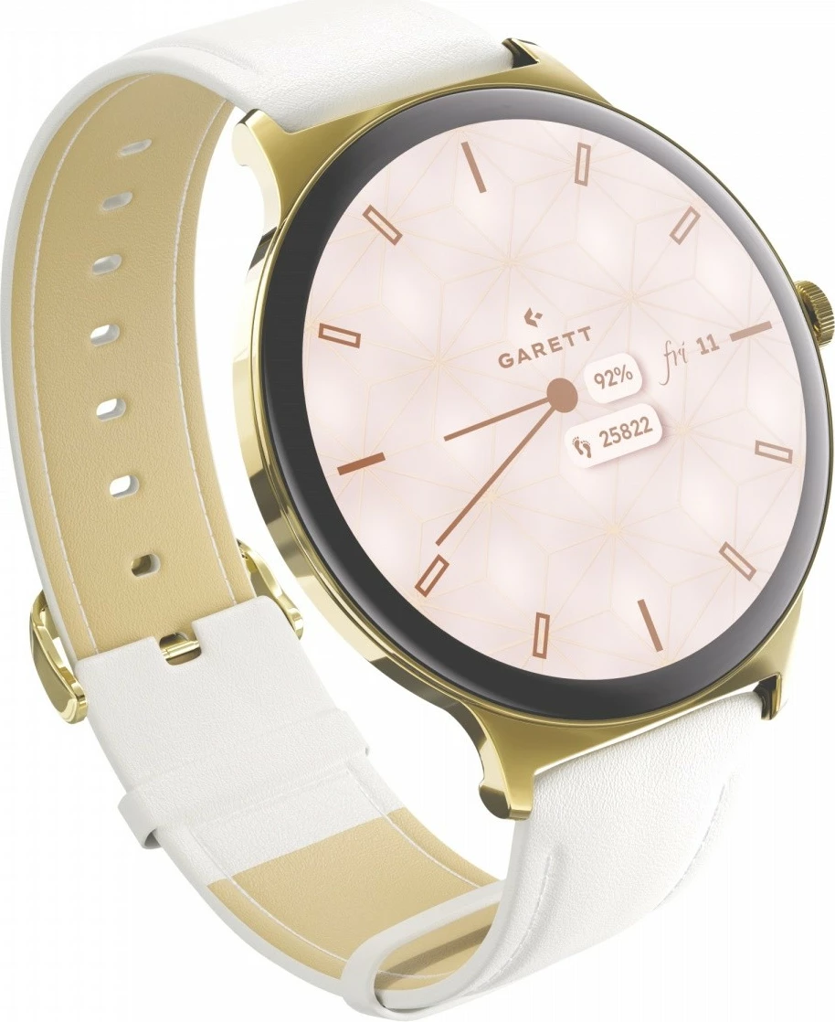 Smartwatch Garett Verona 2 1.43\" AMOLED, IP68, 200 mAh, ar, set me byzylyk çeliku + rrip lëkure i bardhë