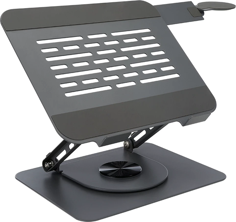 Mbajtëse laptopi UVI 360FV2, e rregullueshme në lartësi, rrotullim 360°, e palosshme, me mbajtëse magnetike telefoni, e zezë