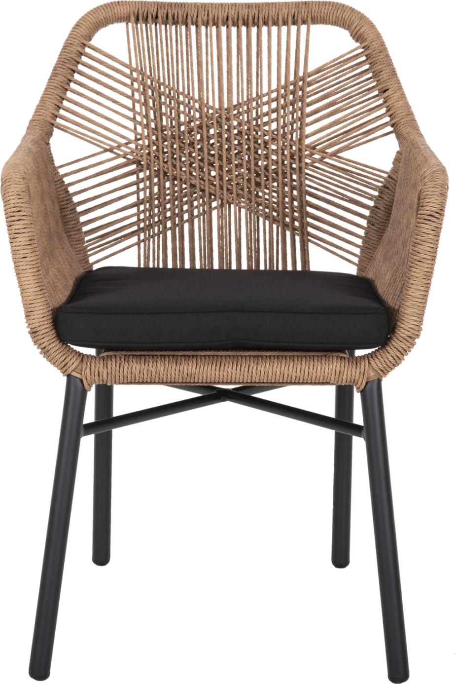 Karrige TOPIN FH6048.02 alumini, ngjyrë e zezë, ratan sintetik, ngjyrë bezhë, jastëk i zi, 57x65x84H cm