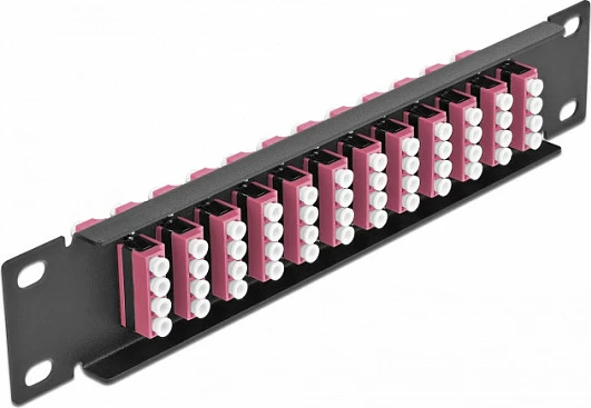 Patch panel fibër optike DeLOCK 10″ 12-Port LC Quad 1U, metal, zi/vjollcë
