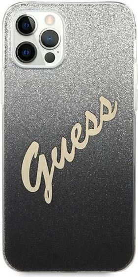 Mbështjellës Guess GUHCP12MPCUGLSBK për iPhone 12/12 Pro 6.1", i fortë, Glitter Gradient, i zi