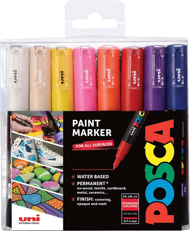 Set markerash Posca PC-1M, 16 ngjyra, ekstra të hollë, 0.7-1 mm, multingjyrësh