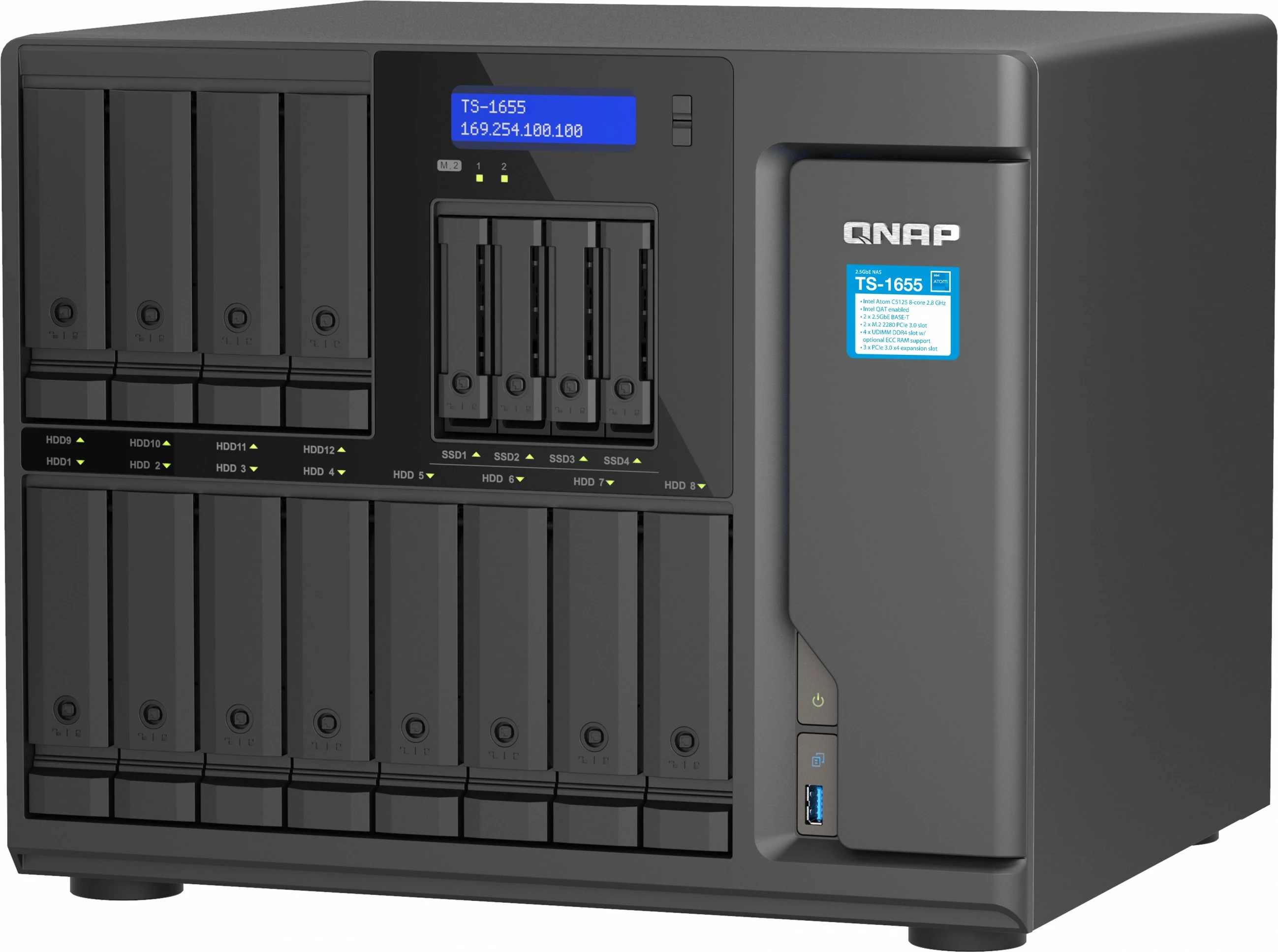 NAS QNAP TS-1655-8G, Intel Atom C5125, 16 vende për disqe, 8GB RAM, e zezë