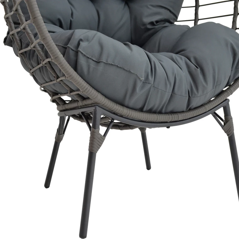 Karrige Nestie, bastun, ngjyrë gri, këmbë metalike, jastëk gri, 102x80x155cm