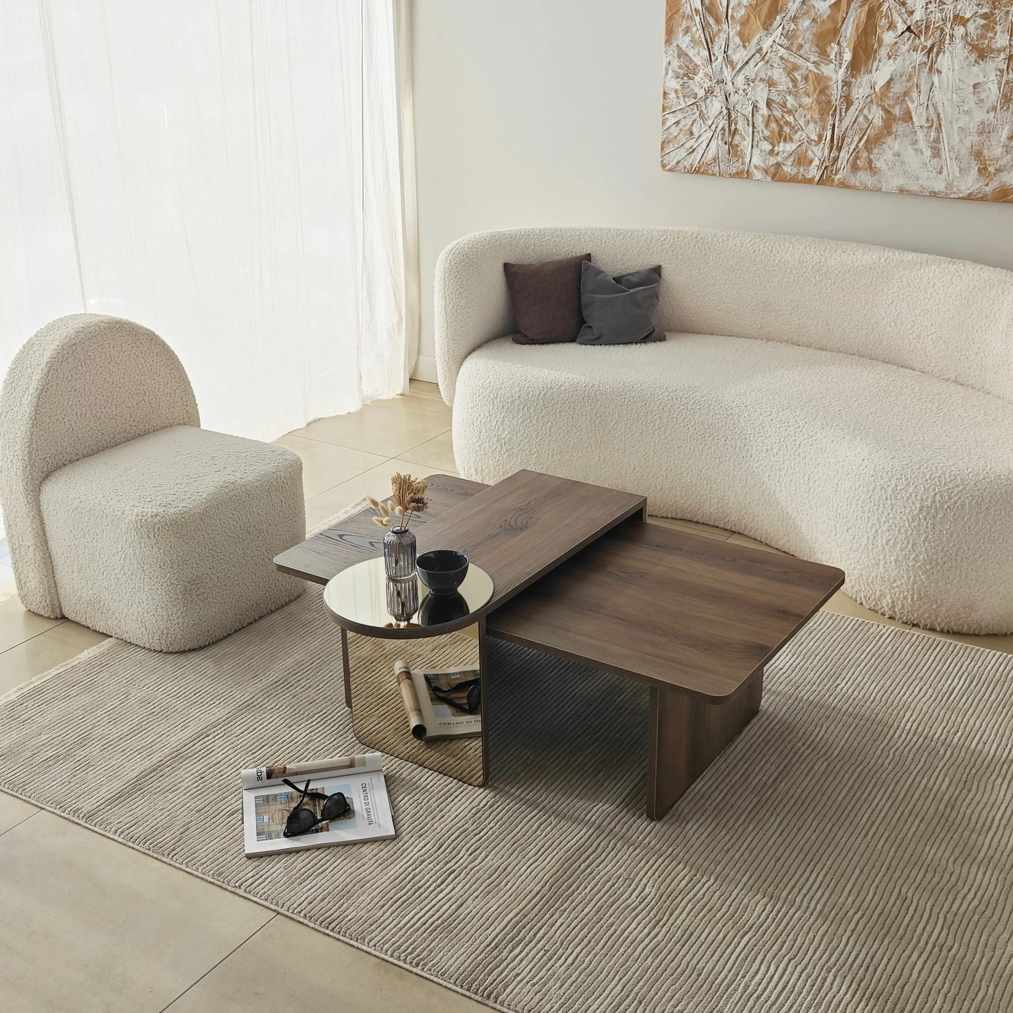 Set tavolinash për kafe Skye Decor, Luna 2, bronzie, arrë
