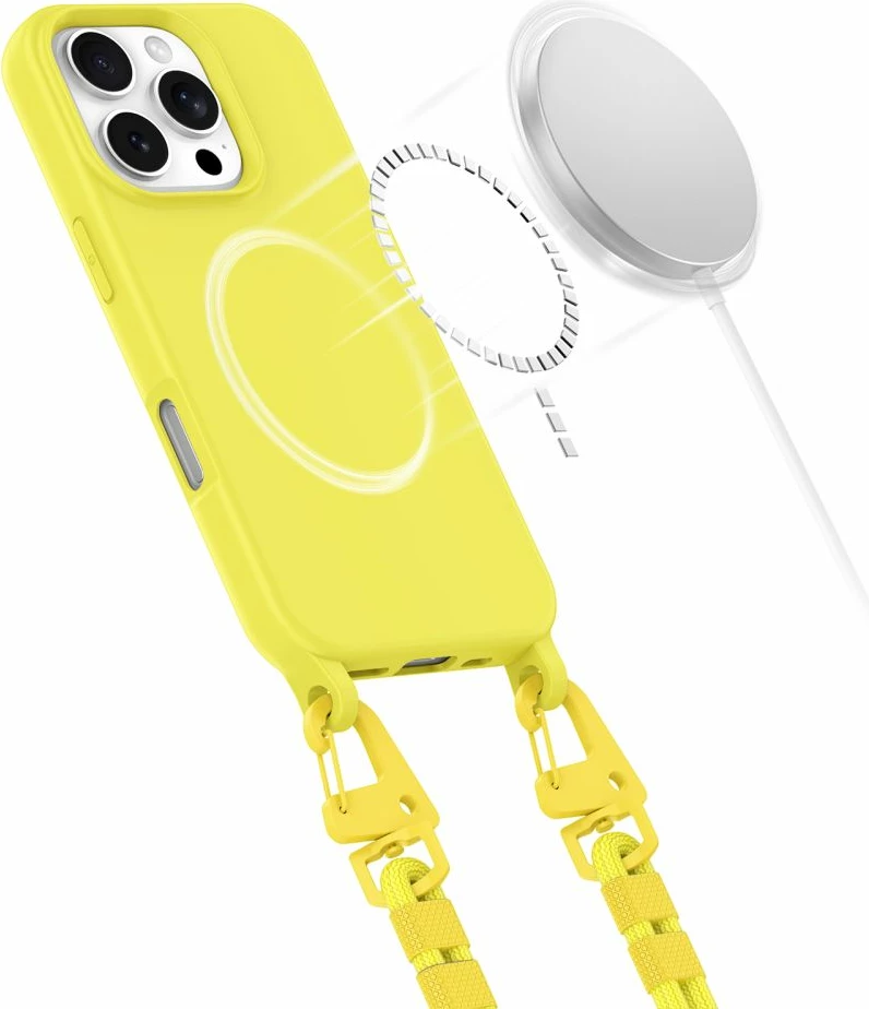 Mbështjellës Tech-Protect MagNecklace për iPhone 16 Pro Max, me MagSafe, i verdhë, me litar