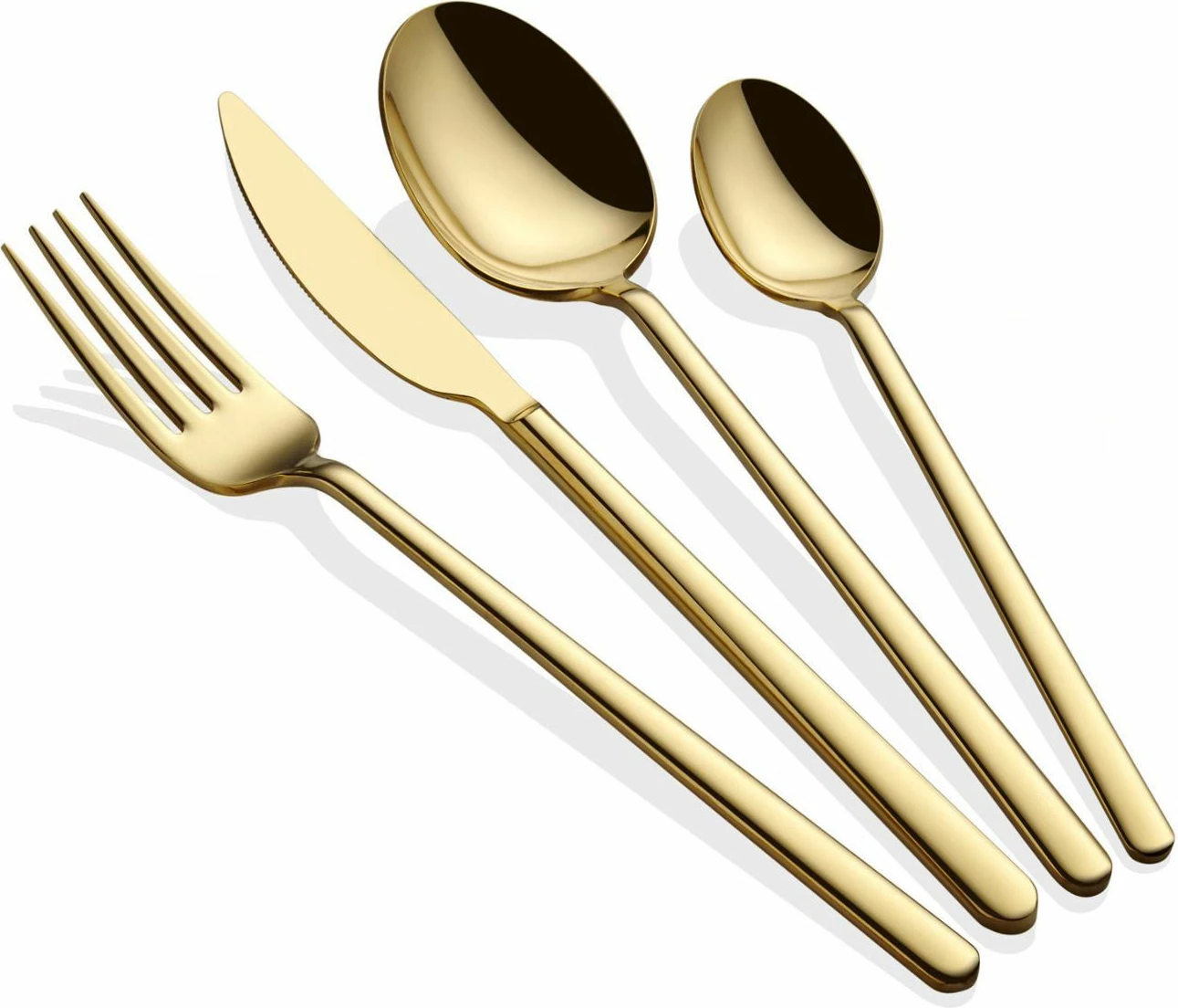 Set lugësh, pirunësh, thikash dhe lugëzash ëmbëlsirash, ngjyrë ari, 24 copë, Hermia Allegra