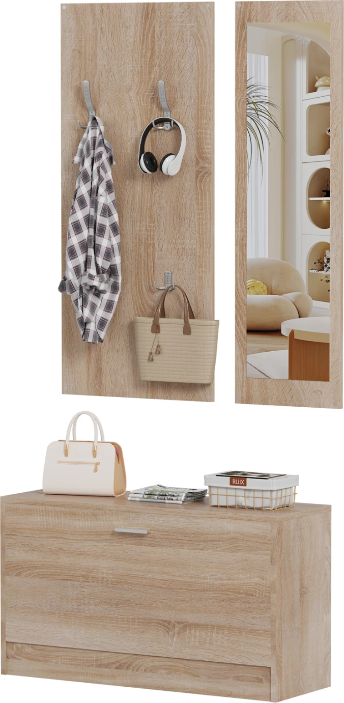 Set për hyrje me pasqyrë VERN FH2476.01 melaminë në ngjyrë Sonama 80x27x175Hcm